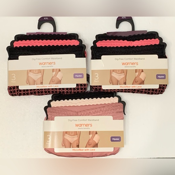 Lot of 3 Warners Blissful Benefits XXL Dig Free Microfiber Lace Hipster 3Pack - Picture 1 of 8